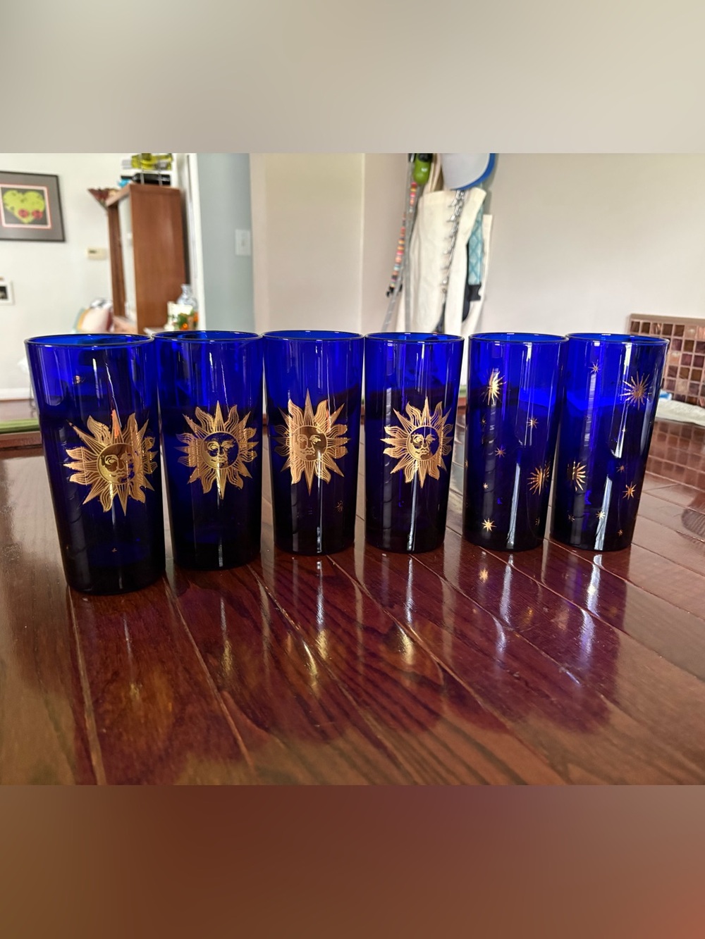 Culver Cobalt Celestial Highball Glass Sun and Stars